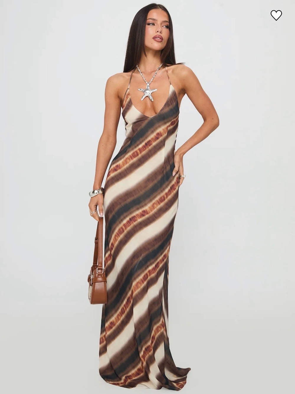 Princess Polly Brown & Cream Tie-Dye Strappy V-Neck Maxi Dress